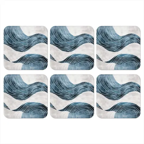 Lijnen - Golven - Abstract - Blauw onderzetter kurk middel -3d