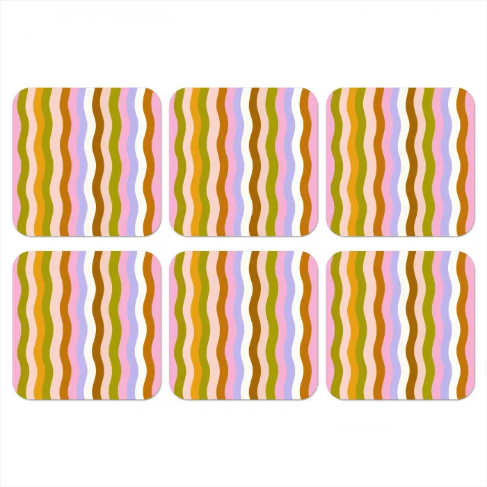 lijnen - Golven - Pastelkleuren - Patroon onderzetter kurk middel -3d
