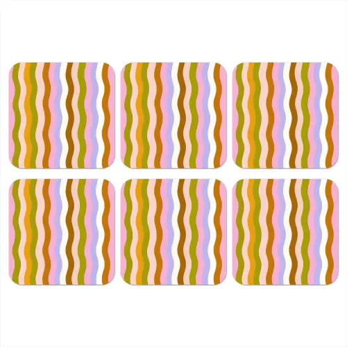 lijnen - Golven - Pastelkleuren - Patroon onderzetter kurk middel -3d