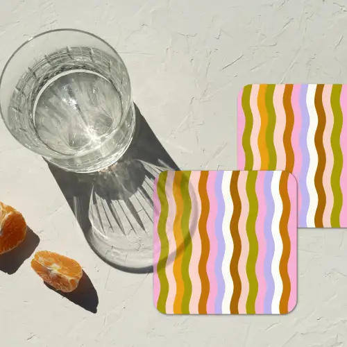 lijnen - Golven - Pastelkleuren - Patroon onderzetter kurk middel -sfeer4