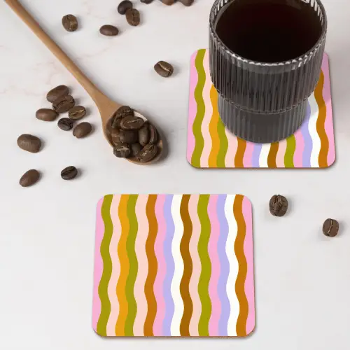 lijnen - Golven - Pastelkleuren - Patroon onderzetter kurk middel -sfeer2