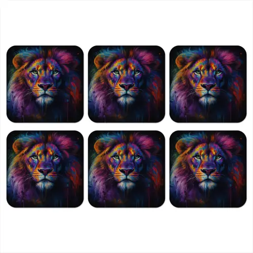 Leeuwenkop - Felgekleurd - Abstract onderzetter kurk middel -3d