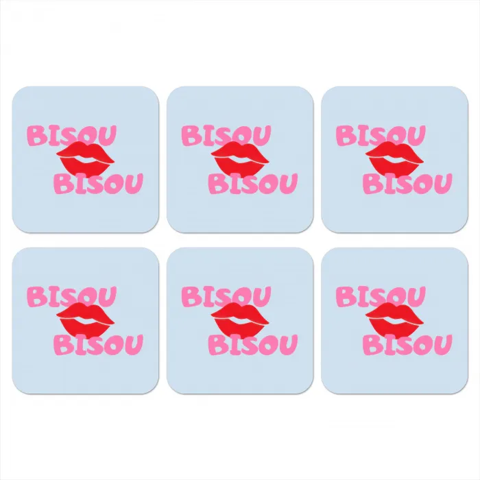 Lippen - Bisou - Blauw onderzetter kurk middel -3d