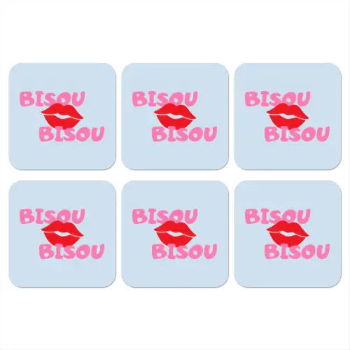 Lippen - Bisou - Blauw onderzetter kurk middel -3d