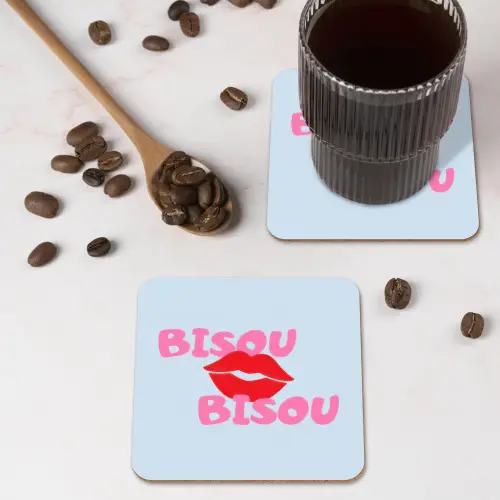 Lippen - Bisou - Blauw onderzetter kurk middel -sfeer2
