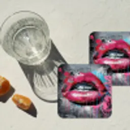 Lippen - Felroze - Graffiti - Verfstrepen onderzetter kurk middel -sfeer4