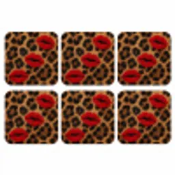 Lippen - Drie - Rood - Panterprint onderzetter kurk middel -3d