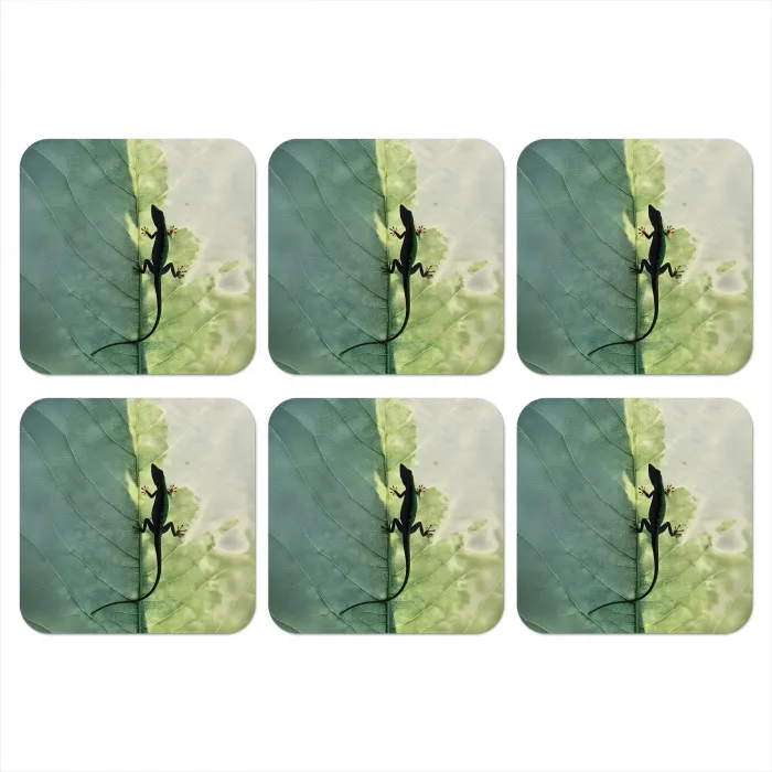 Hagedis - Blad - Nerven - Groen onderzetter kurk middel -3d