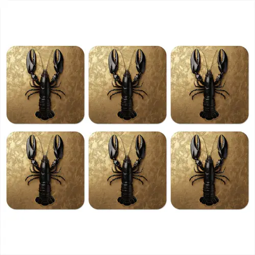 Kreeft - Zwart - Goud - Luxe onderzetter kurk middel -3d