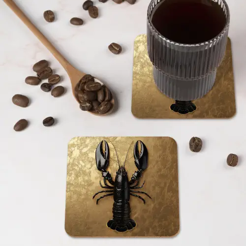 Kreeft - Zwart - Goud - Luxe onderzetter kurk middel -sfeer2