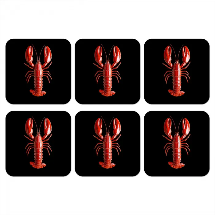 Kreeft - Glossier Rood - Zwart onderzetter kurk middel -3d