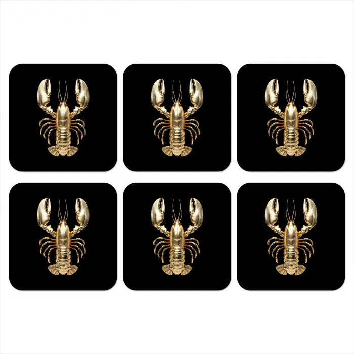 Kreeft - Goud - Textuur - Zwart onderzetter kurk middel -3d