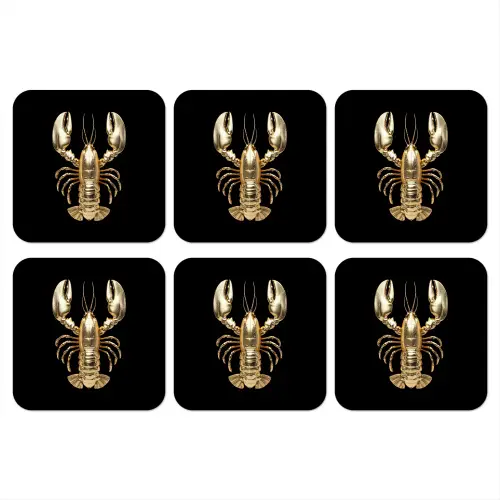 Kreeft - Goud - Textuur - Zwart onderzetter kurk middel -3d