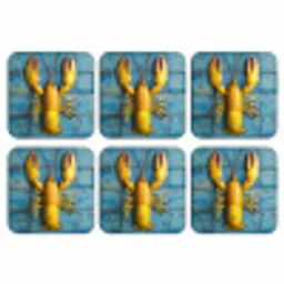 Kreeft - Geel - Blauw - Tegels onderzetter kurk middel -3d