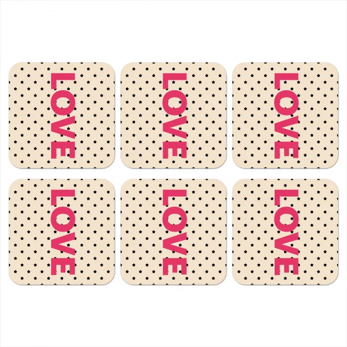 Love - Stippen - Roze onderzetter kurk middel -3d