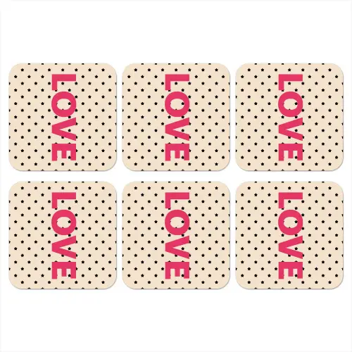 Love - Stippen - Roze onderzetter kurk middel -3d