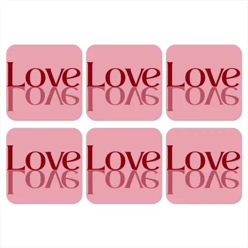 Love - Roze - Spiegeling onderzetter kurk middel -3d