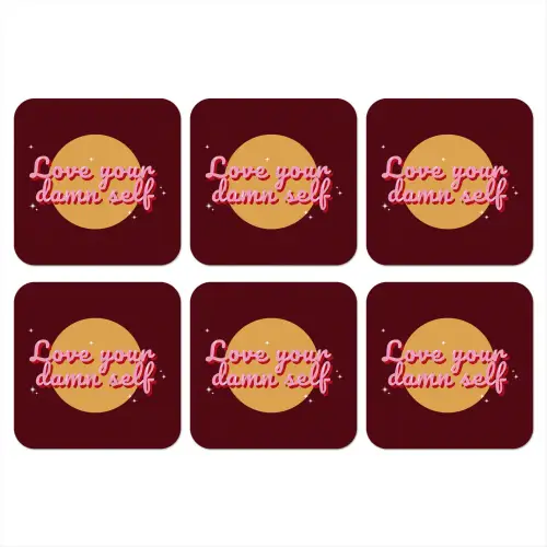 love your damn self - Cirkel - Glitter - Rood onderzetter kurk middel -3d
