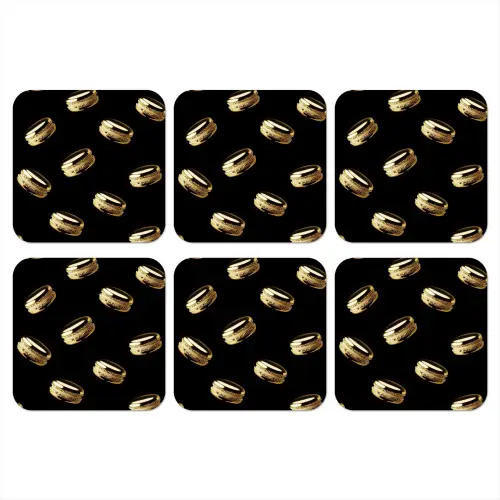 Macarons - Patroon - Goud - Zwart onderzetter kurk middel -3d
