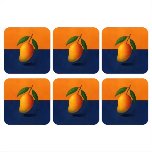 Mango - Vlakken - Bladeren - Oranje onderzetter kurk middel -3d