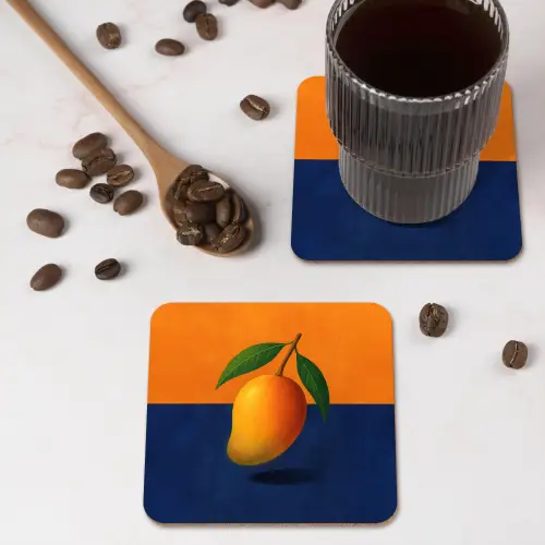 Mango - Vlakken - Bladeren - Oranje onderzetter kurk middel -sfeer2