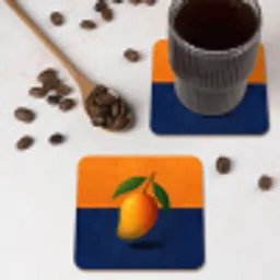 Mango - Vlakken - Bladeren - Oranje onderzetter kurk middel -sfeer2