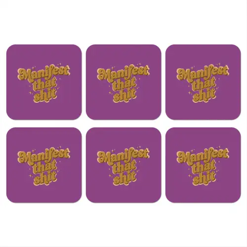 Manifest that shit - Paars - Glitter onderzetter kurk middel -3d