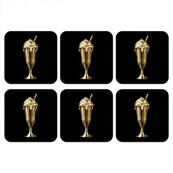 Milkshake - Goud - Drinken - Zwart onderzetter kurk middel -3d