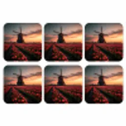 Molen - Zonsondergang - Tulpen - Rood onderzetter kurk middel -3d