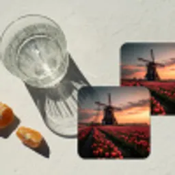 Molen - Zonsondergang - Tulpen - Rood onderzetter kurk middel -sfeer4