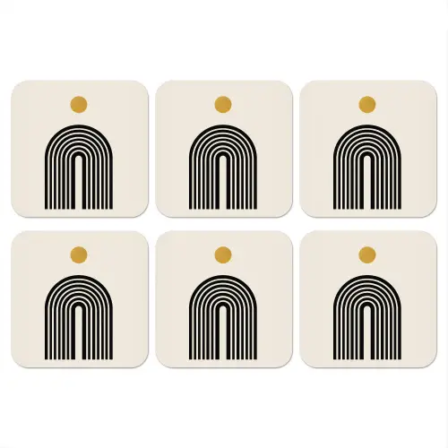 Minimalistisch - Zwarte boog - Gouden cirkel onderzetter kurk middel -3d