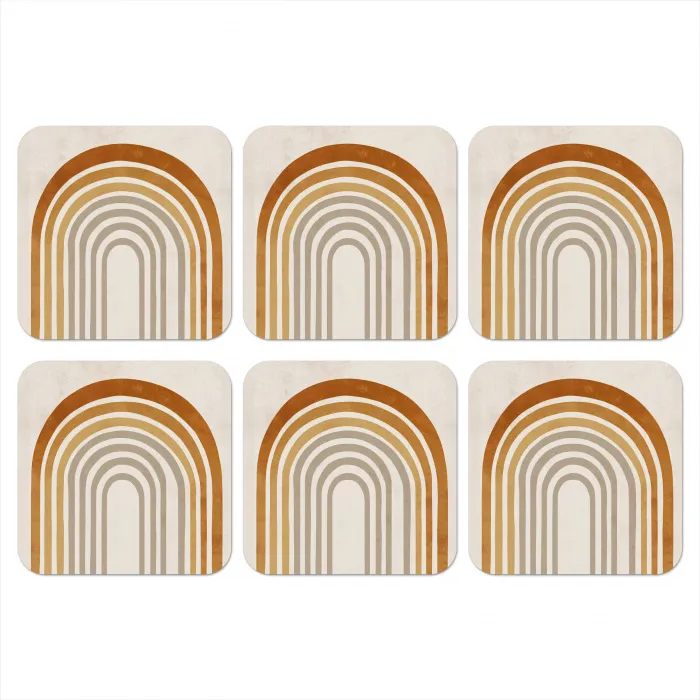 Minimalistisch - Boog - Lijnen - Beige onderzetter kurk middel -3d
