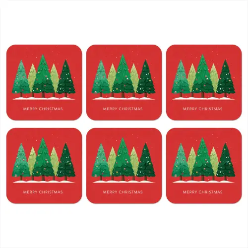 Minimalistisch - Kerstbomen - Rood - Sneeuw onderzetter kurk middel -3d