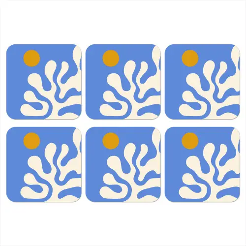 Minimalistisch - Organisch patroon - Blauw onderzetter kurk middel -3d