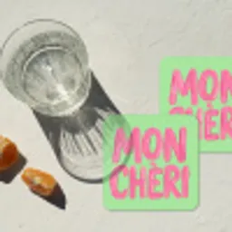 Mon cheri - Groen - Roze onderzetter kurk middel -sfeer4