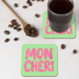 Mon cheri - Groen - Roze onderzetter kurk middel -sfeer2