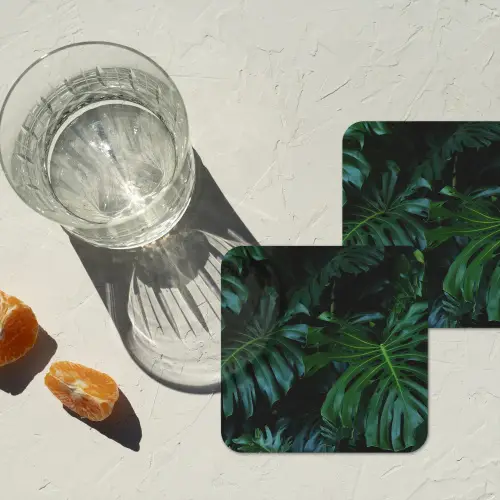 Monstera - Bladeren - Tropisch - Jungle onderzetter kurk middel -sfeer4
