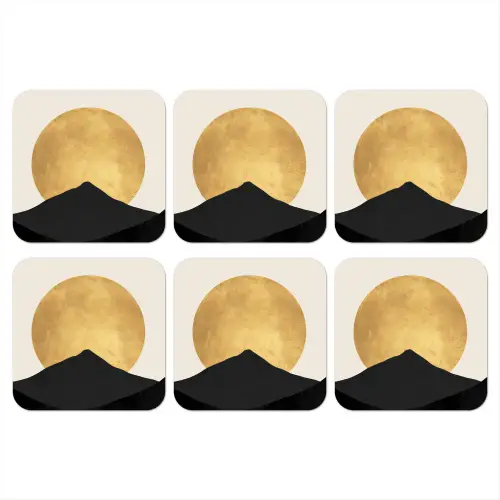 Bergsilhouetten - Gouden cirkel - Beige onderzetter kurk middel -3d
