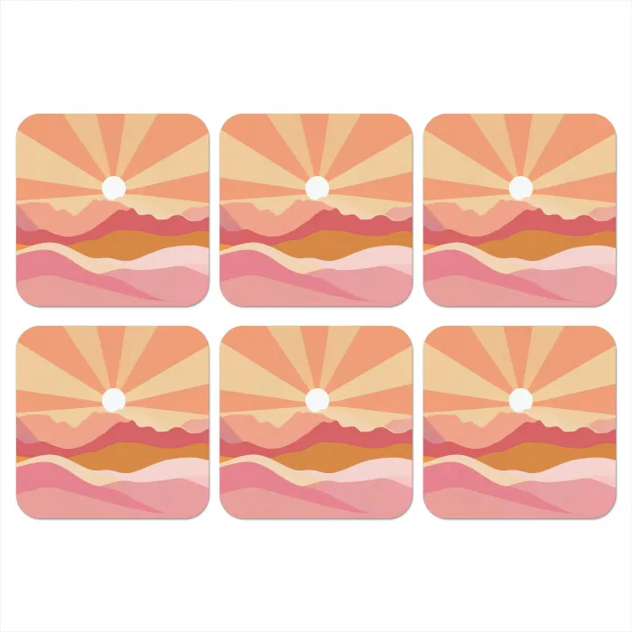 Bergen - Abstract - Zonnestralen - Roze onderzetter kurk middel -3d