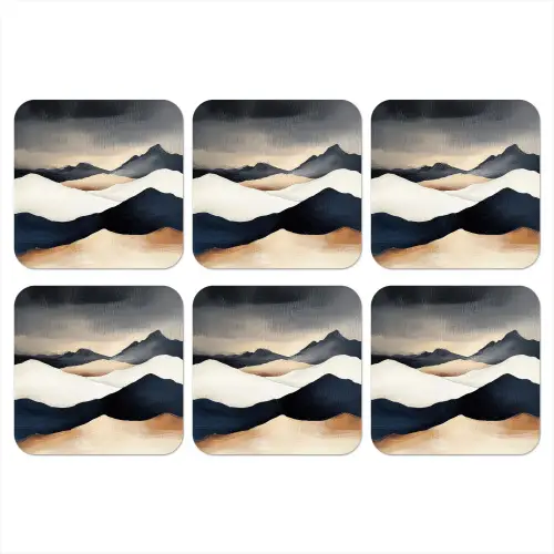 Bergen - Donkerblauw - Landschap onderzetter kurk middel -3d