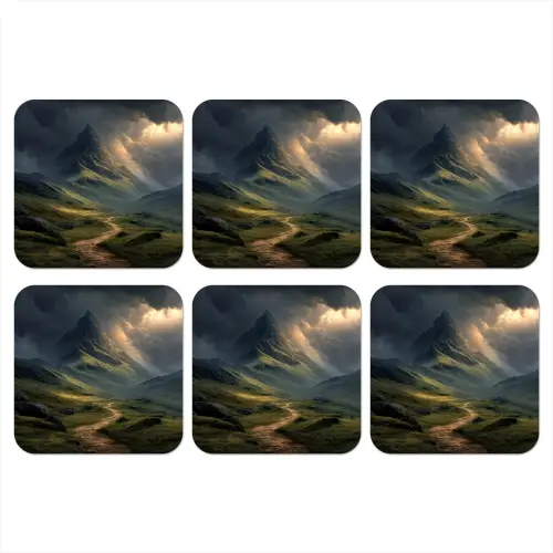 Bergen - Kronkelpad - Groen - Wolken onderzetter kurk middel -3d