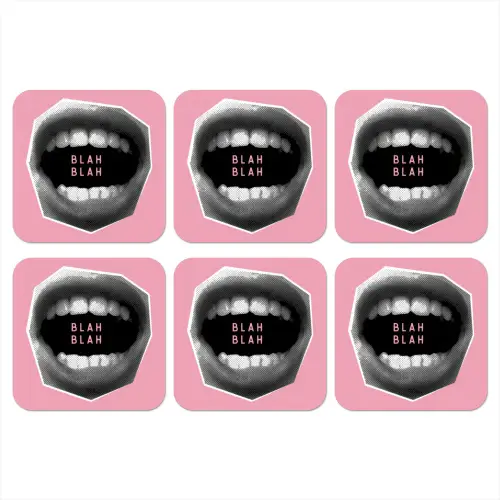 Mond - BLAH BLAH - Roze onderzetter kurk middel -3d