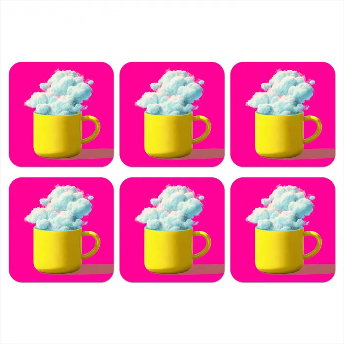 Mok - Wolken - Roze - Minimalitisch onderzetter kurk middel -3d