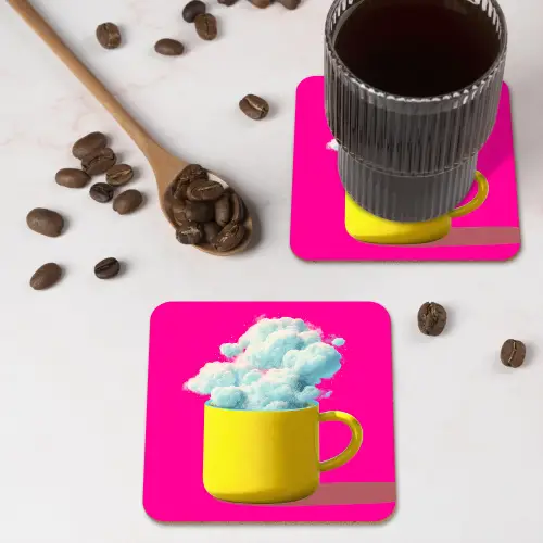 Mok - Wolken - Roze - Minimalitisch onderzetter kurk middel -sfeer2