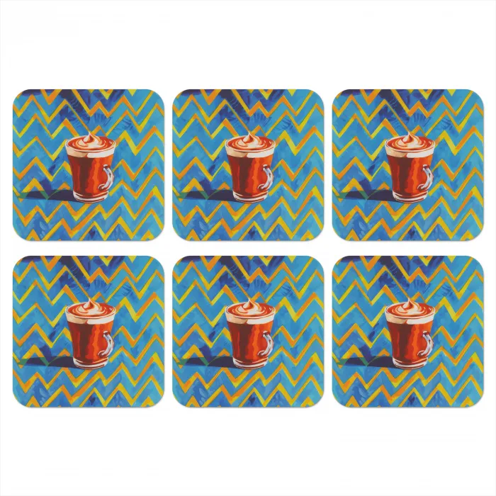 Mok - Koffie - Zigzag - Slagroom onderzetter kurk middel -3d
