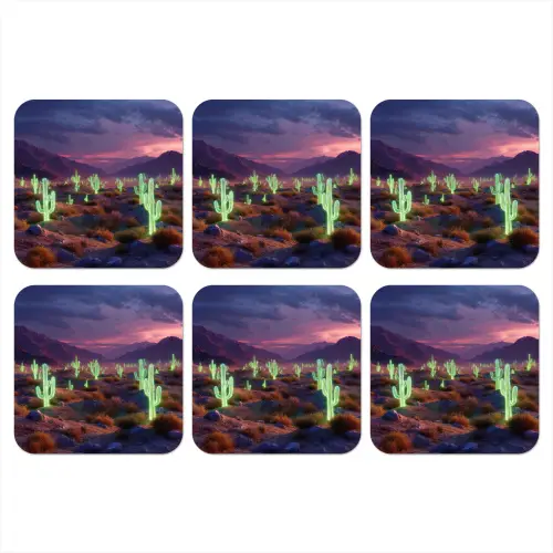 Neon cactussen - Woestijn - Zonsondergang onderzetter kurk middel -3d