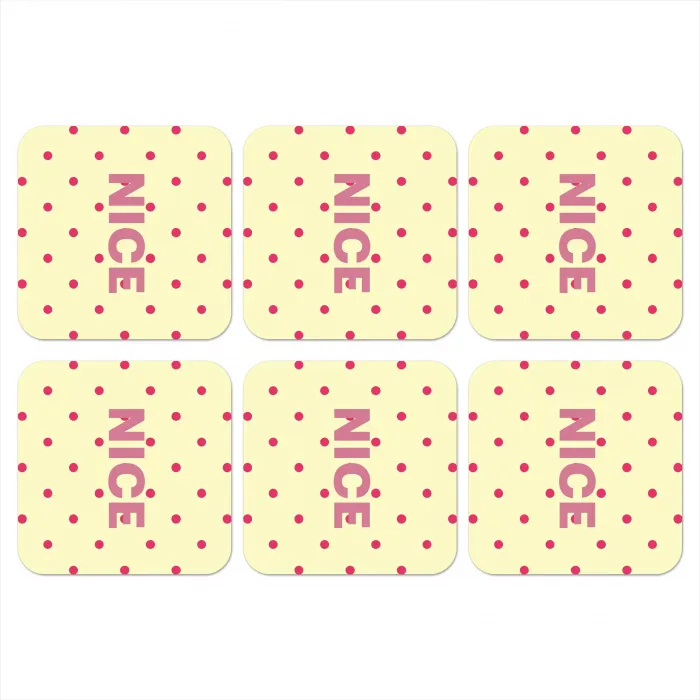 Nice - Stippen - Roze - Geel onderzetter kurk middel -3d