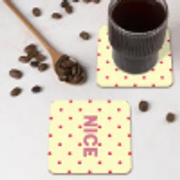 Nice - Stippen - Roze - Geel onderzetter kurk middel -sfeer2