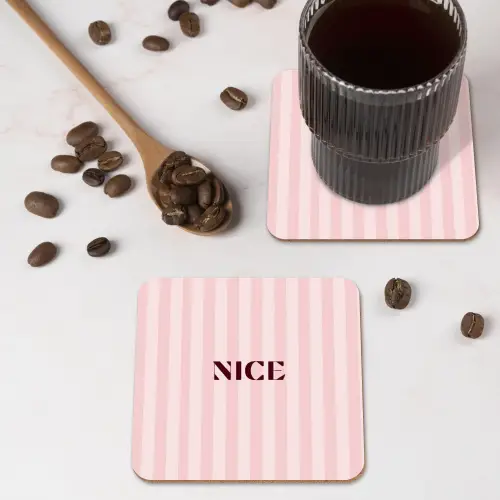 Nice - Strepen - Roze onderzetter kurk middel -sfeer2