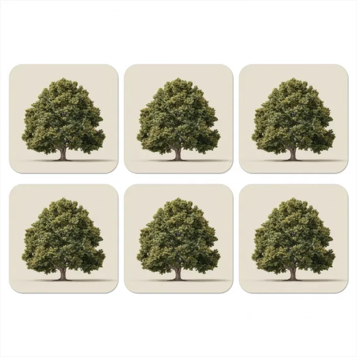 Eikenboom - Groen - Lichte achtergrond onderzetter kurk middel -3d